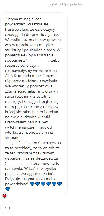 Screen opinii 01 o współpracy z Justyną Stańską