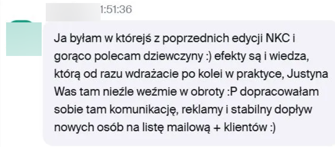 Screen opinii 01 o współpracy z Justyną Stańską