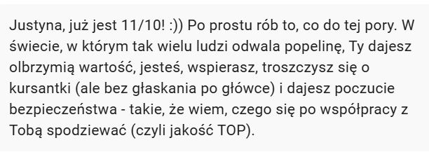 Screen opinii 01 o współpracy z Justyną Stańską
